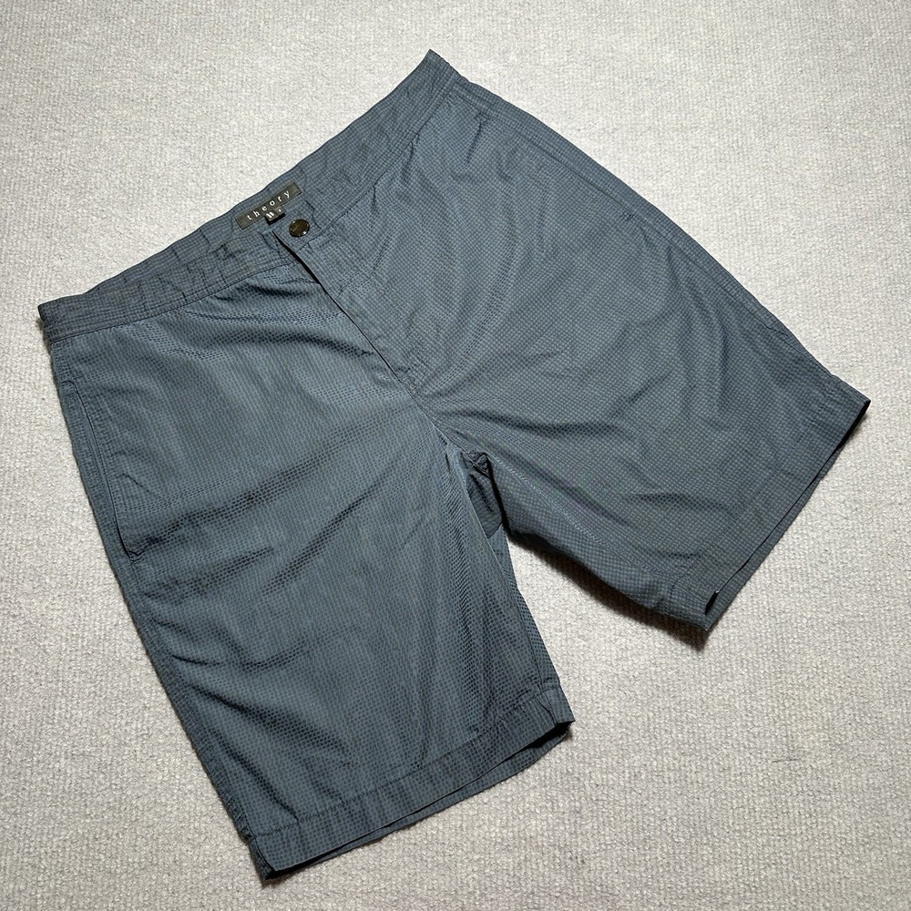 Theory Flat Front Shorts Mens Size Small‎ Blue Polyester Stretch